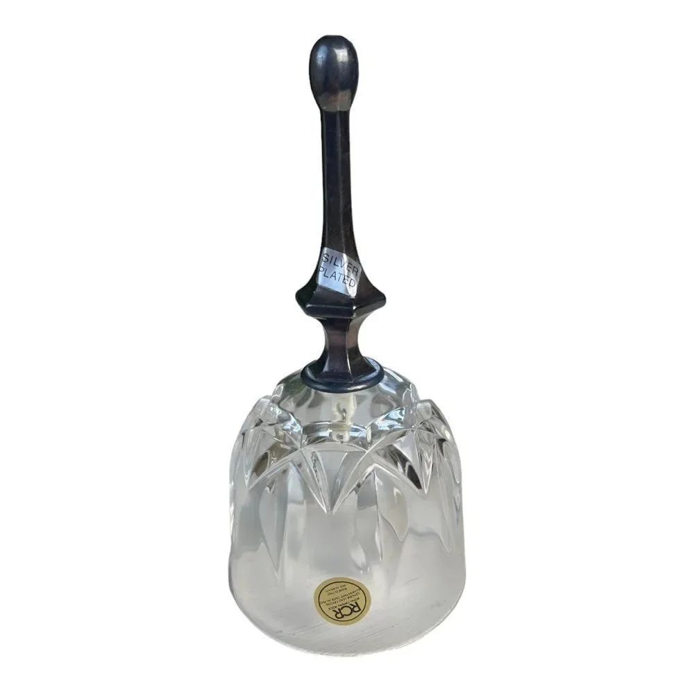Vintage Royal Crystal Rock RCR Italy Lead Crystal Bell Silver Plated Handle EUC